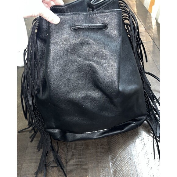 Victoria's Secret Handbags - Victoria's Secret VS Black Hobo Backpack Fashion Show Bag Fringe EUC